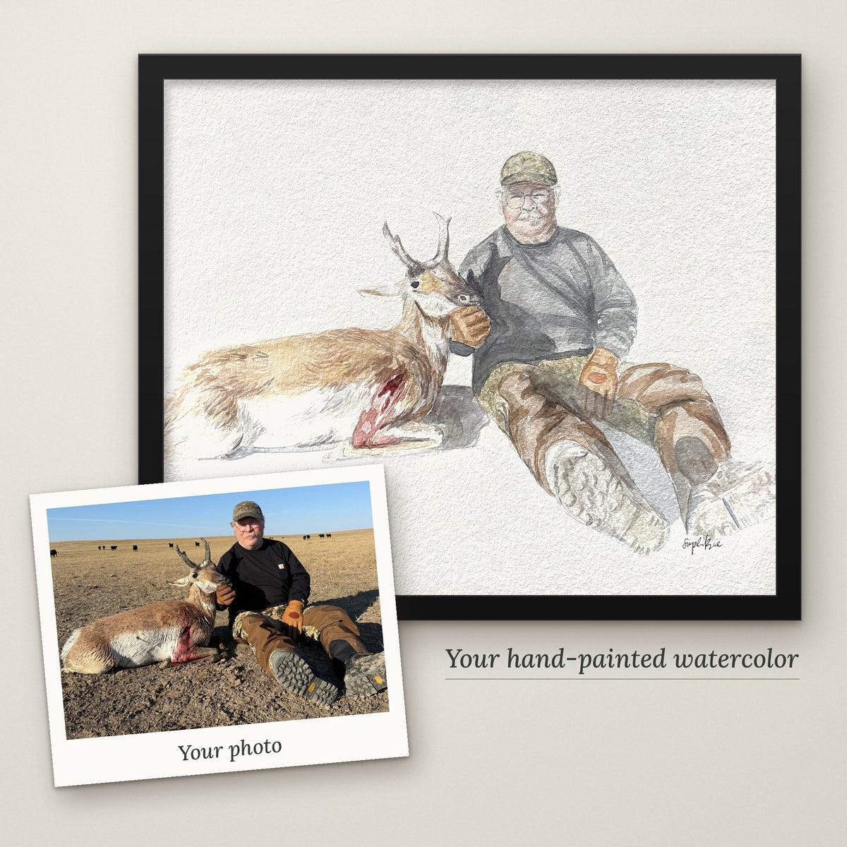 Custom Watercolor Hunting Portrait